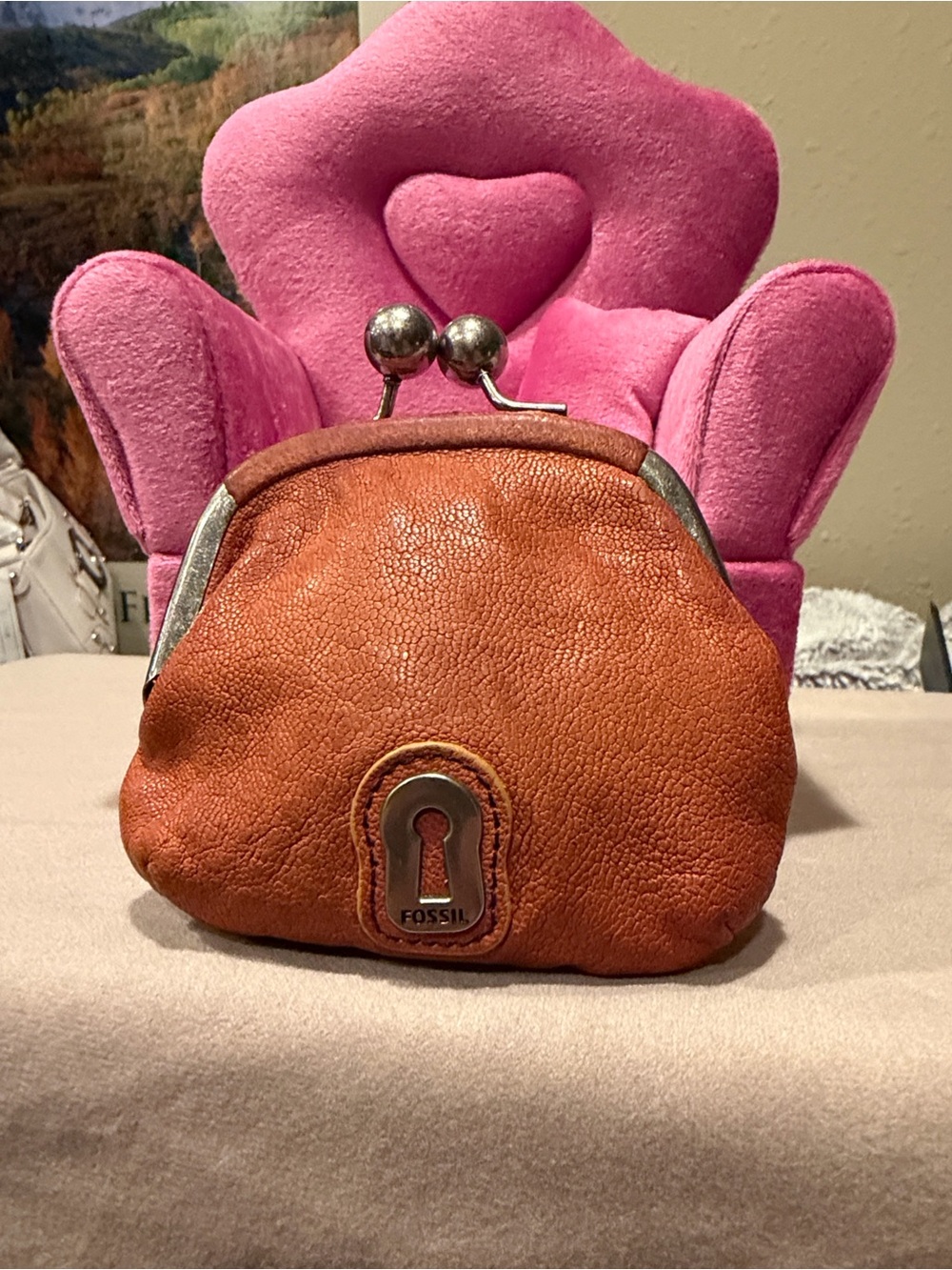 Fossil Rare Owl Kiss-Lock Leather Coin Purse - Picture 3 of 8